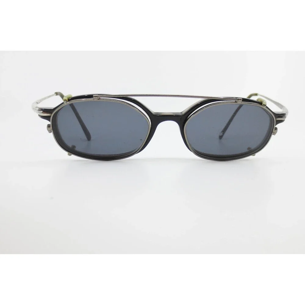 Kenneth Cole Reaction Grey Black Oval Eyeglasses with Clip On Sunglasses 145mm